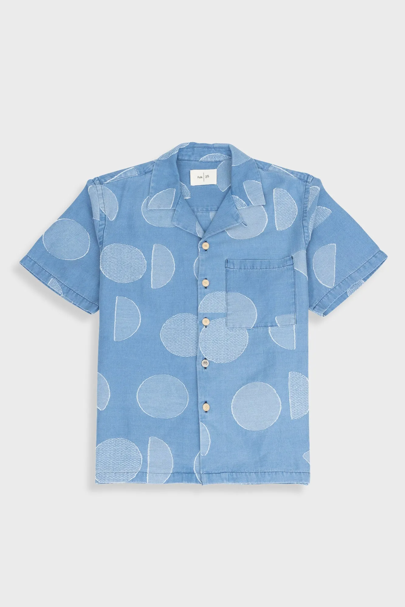 Relaxed Soft Collar Shirt - Indigo Circle Jacquard sold by Folk