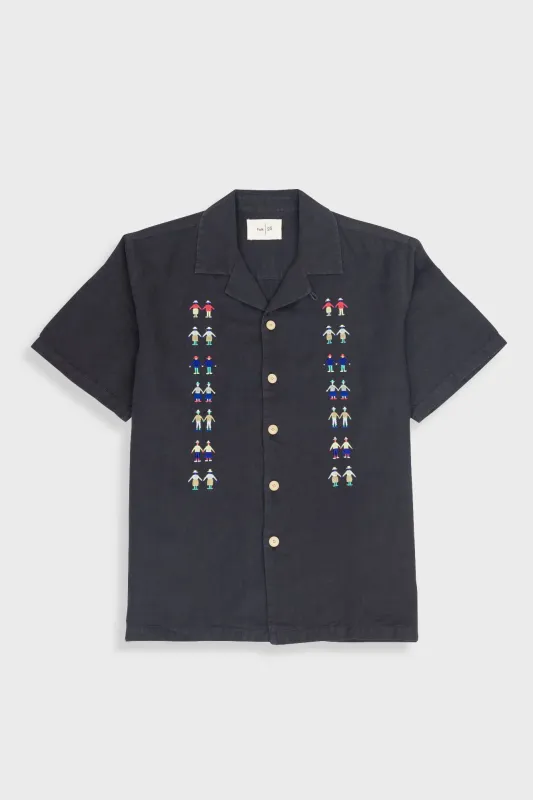 Relaxed Soft Collar Shirt - Soft Black Track Embroidery sold by Folk