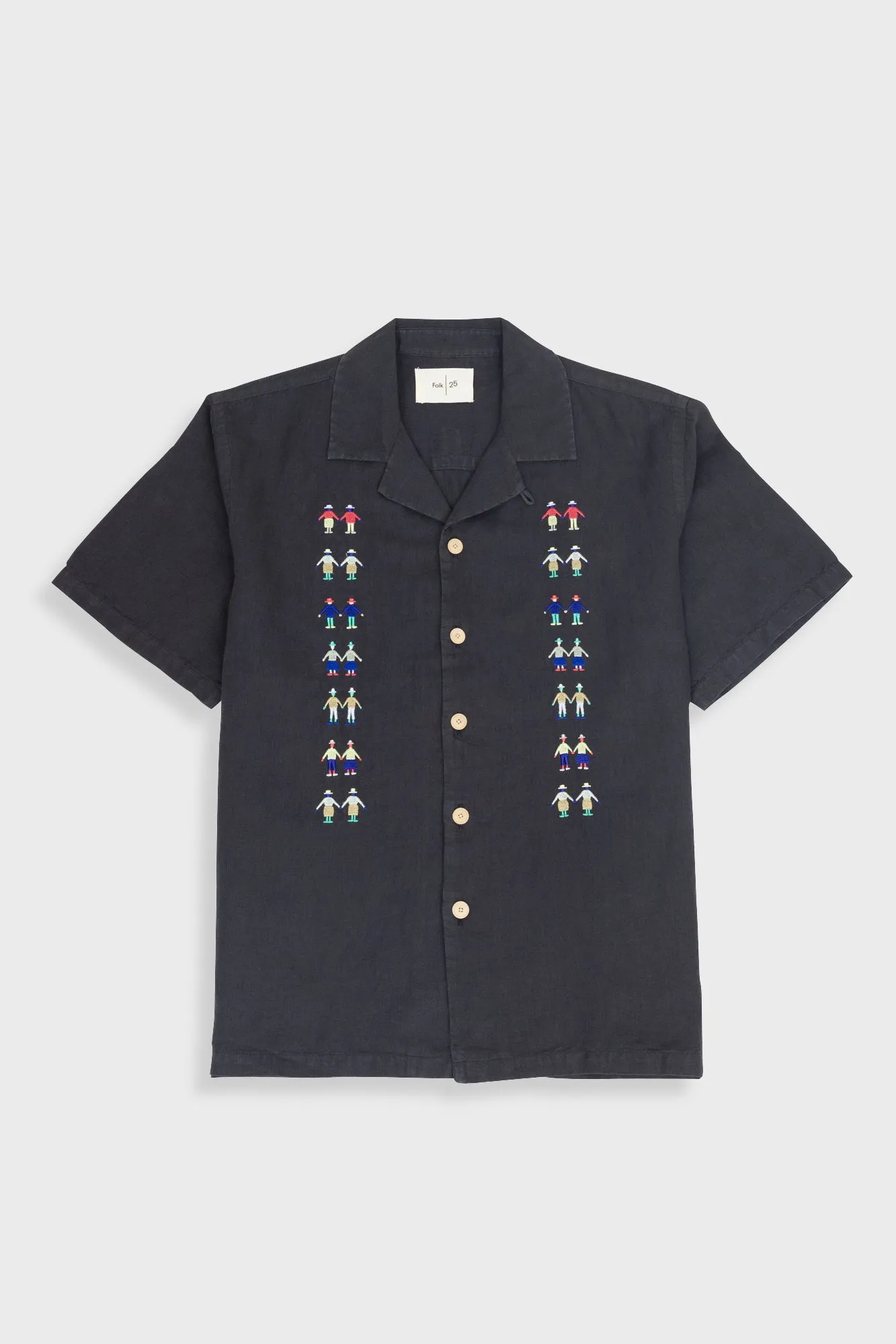 Relaxed Soft Collar Shirt - Soft Black Track Embroidery sold by Folk