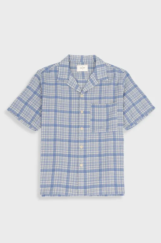 Relaxed Soft Collar Shirt - Stone Blue Open Weave Check sold by Folk