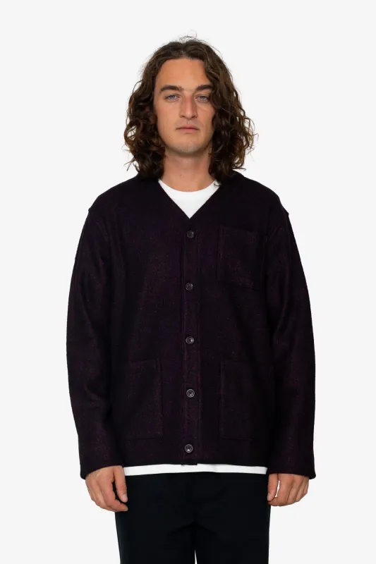 Brigus High Break Cardigan - Burgundy / Black sold by Folk