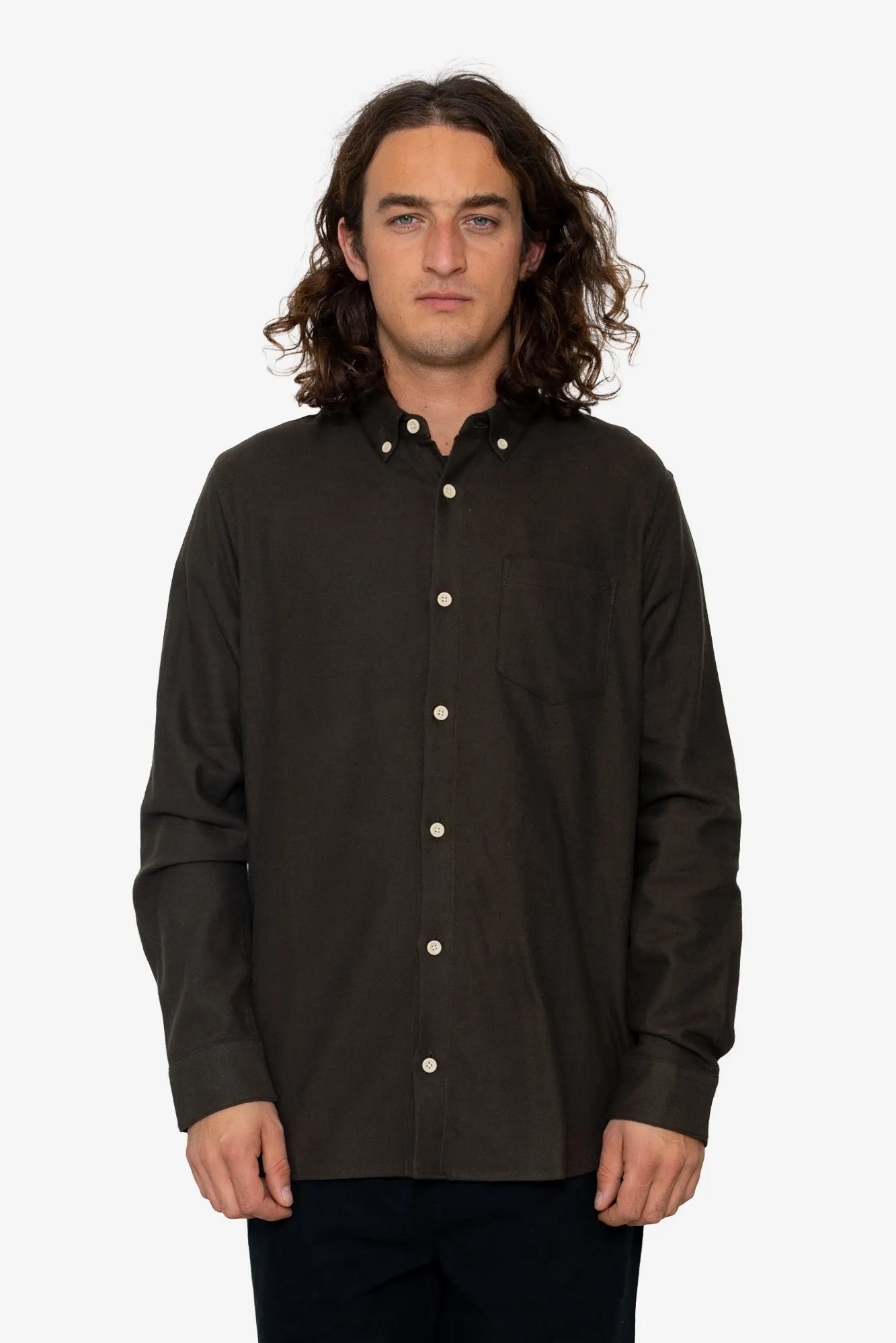 Flannel Bobby Button Down - Dark Khaki sold by Folk