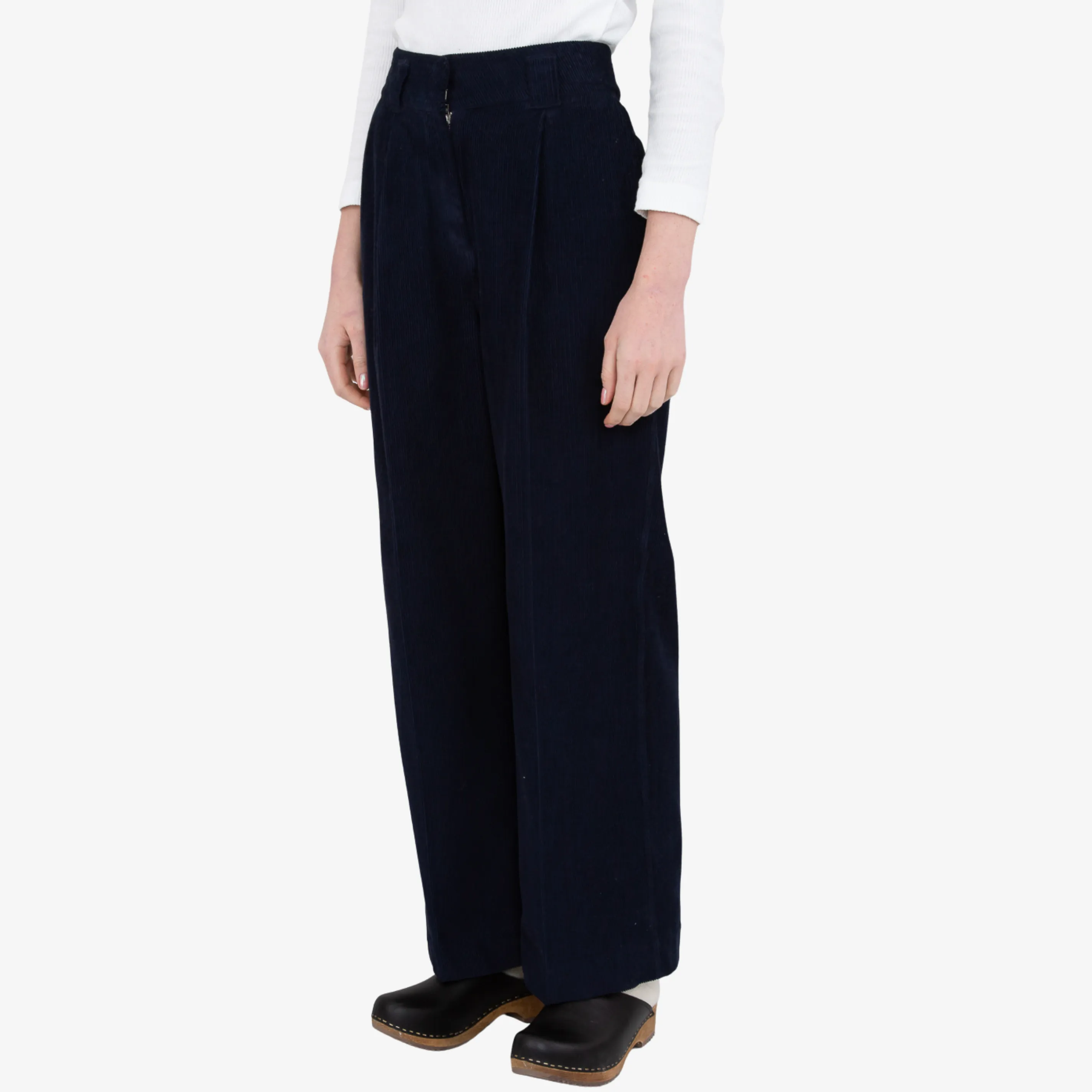 Pleated Pant - Navy Cord sold by Folk