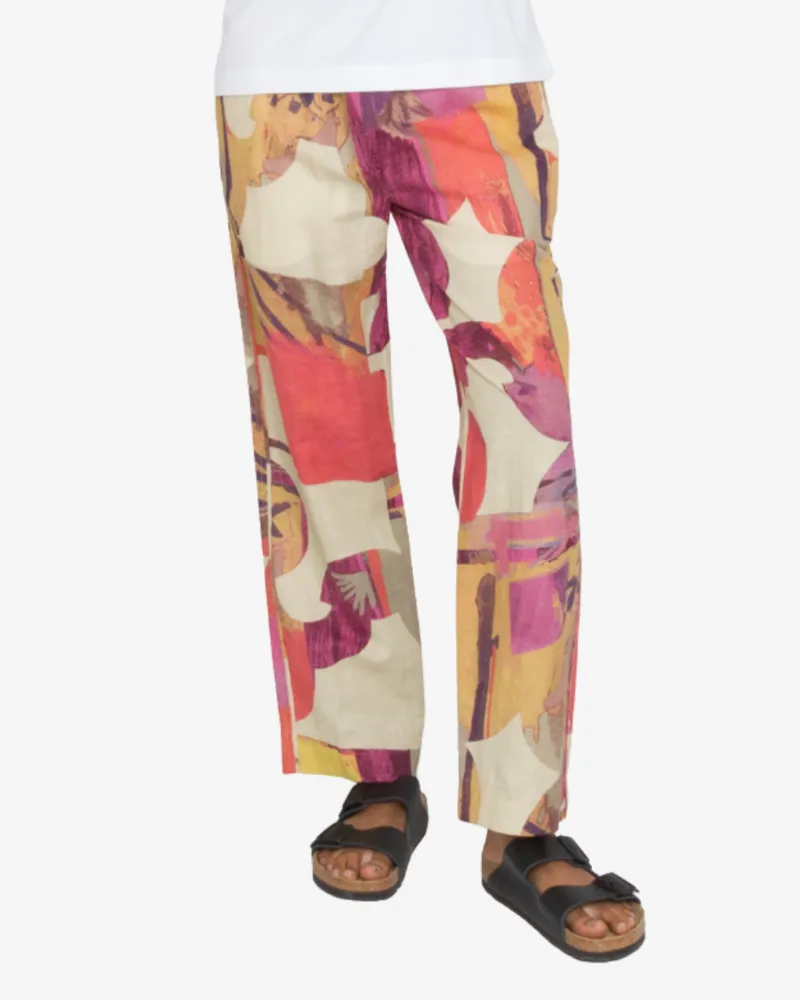 Drawcord Signal Pant - Cutout Coral Print Multi sold by Folk