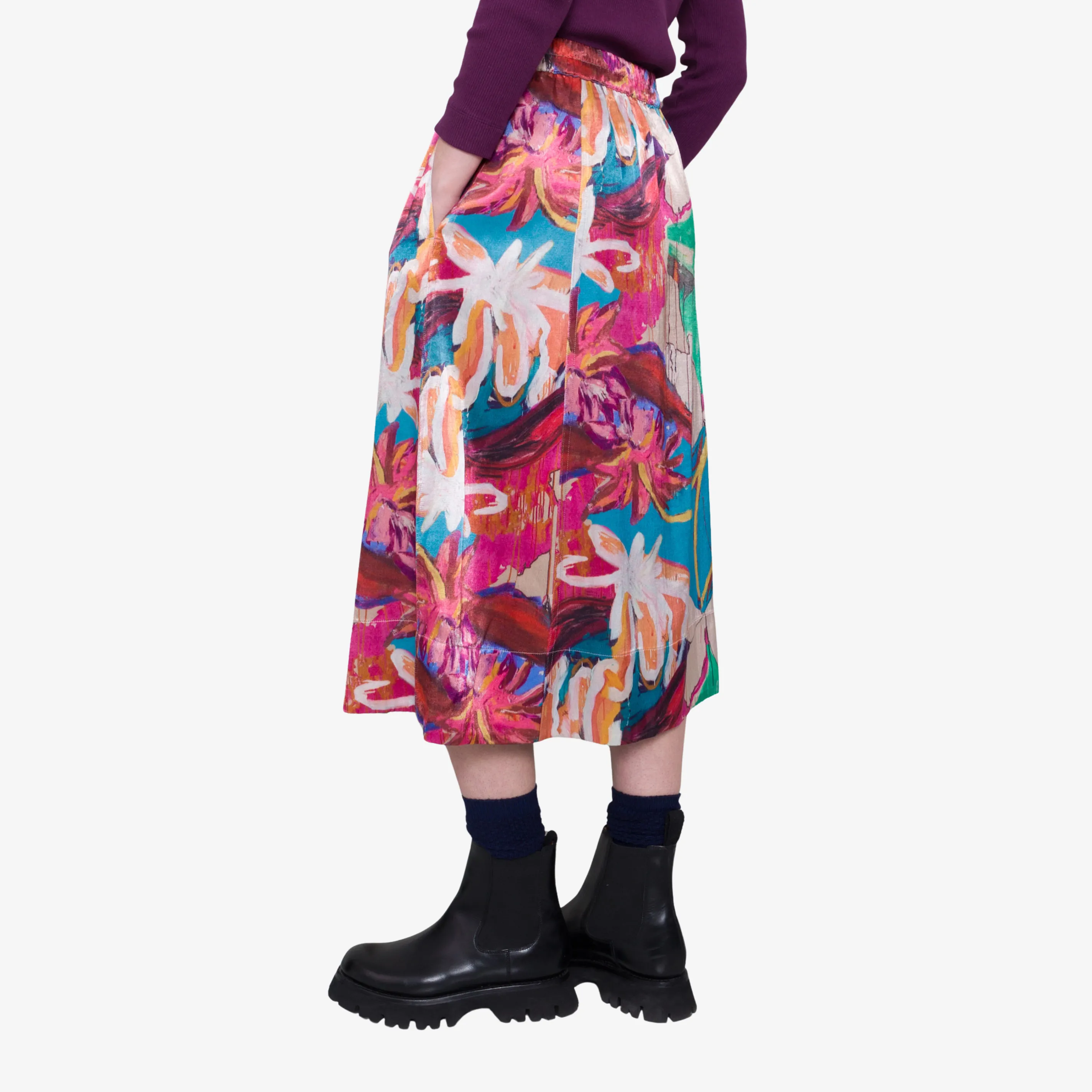 Full Seam Skirt - Abstract Flower Satin sold by Folk product image thumbnail 2