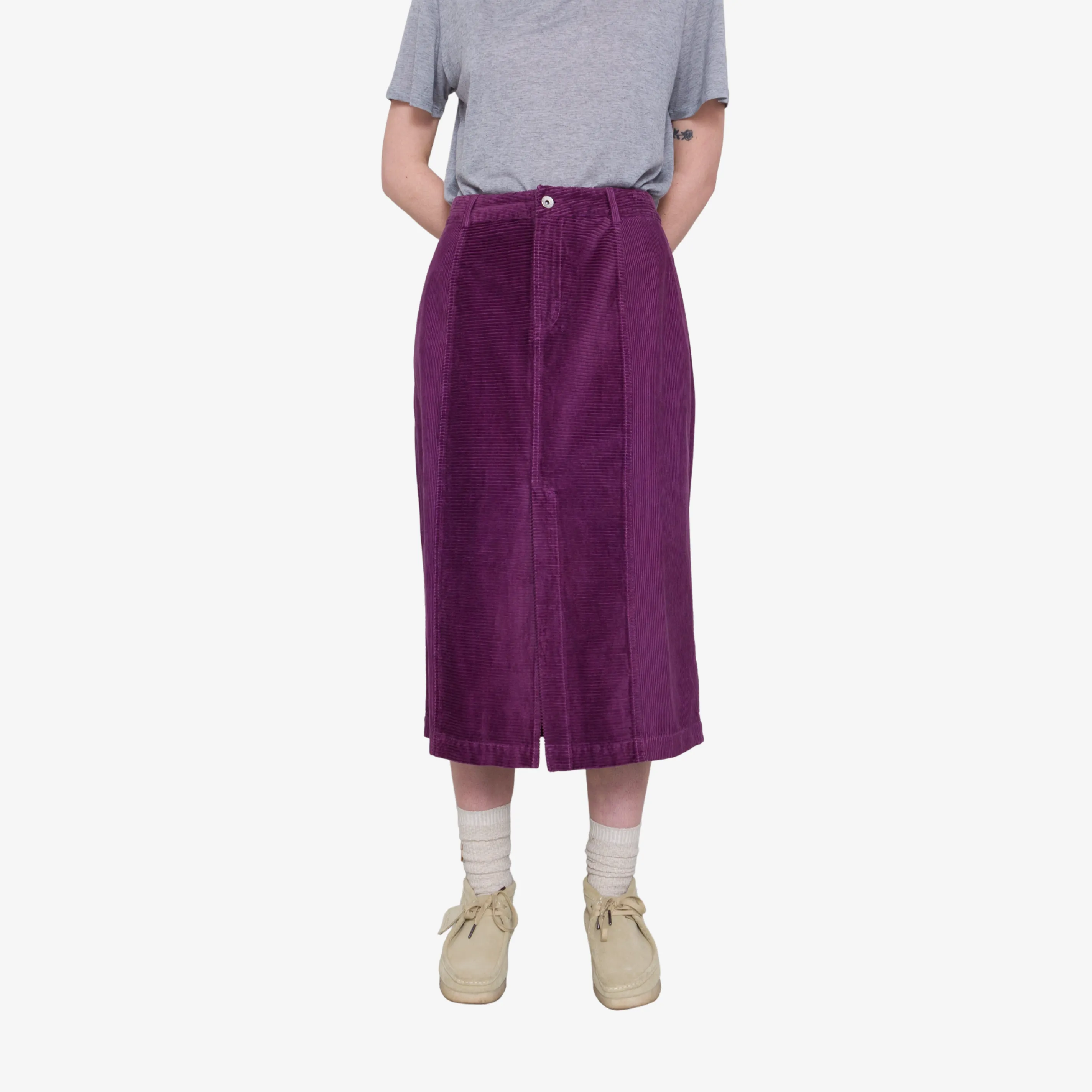 Midi Panel Skirt - Directional Cord Wine sold by Folk