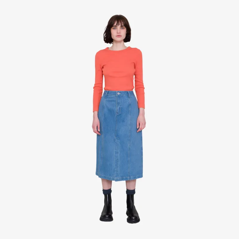 Midi Panel Skirt - Bleached Denim made by Folk