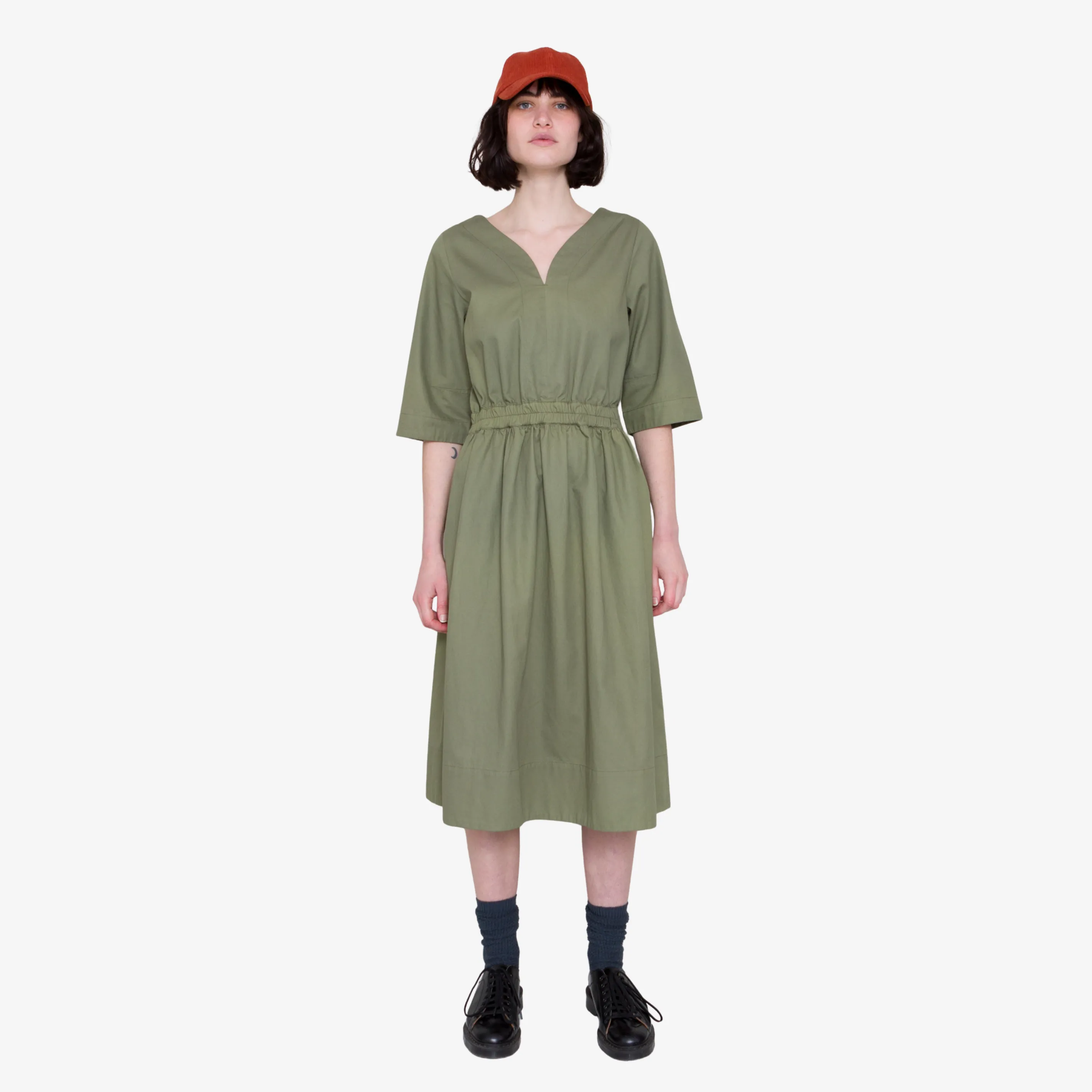 Gathered Dress - Olive Twill sold by Folk