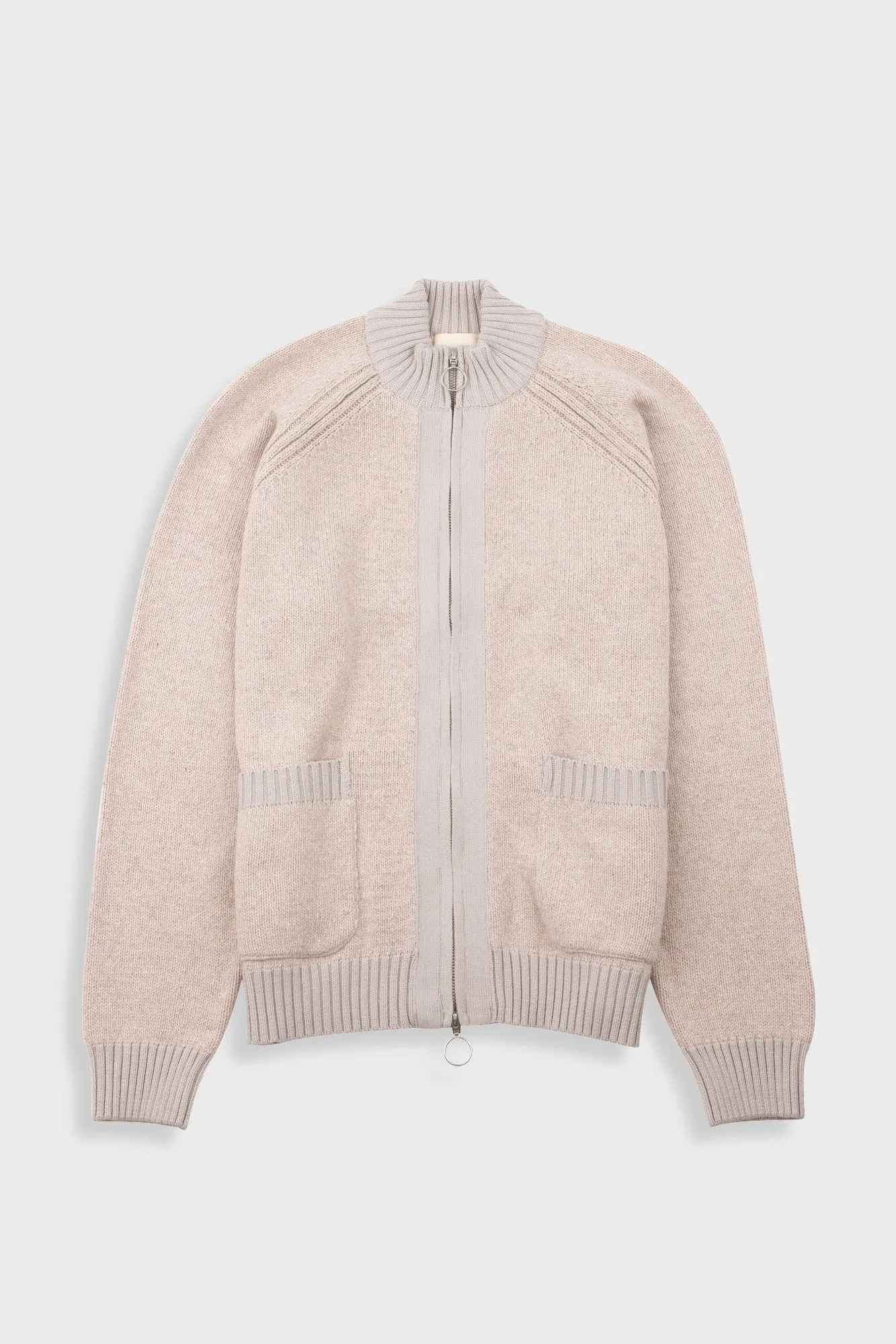 Knitted Zip Thru Bomber - Stone sold by Folk