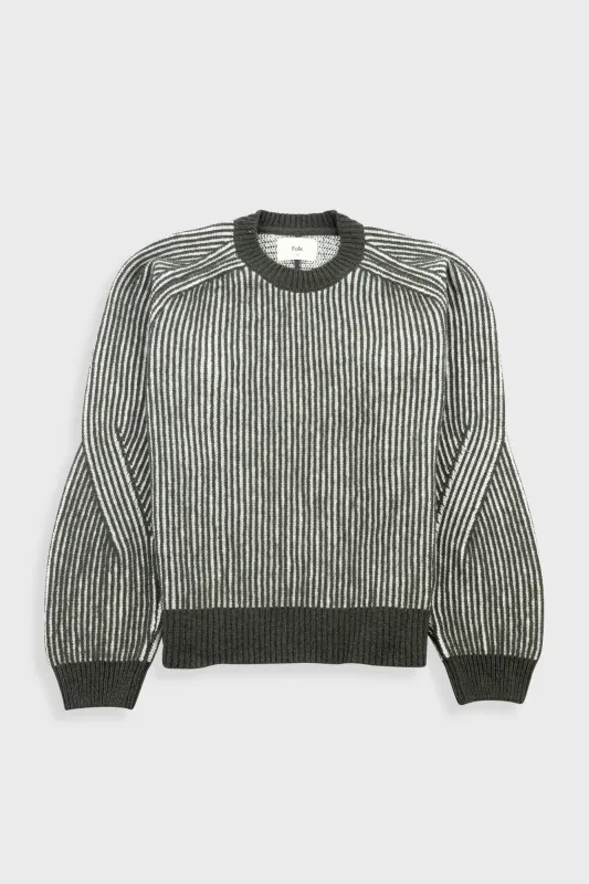 Plated Rib Crew - Olive Ecru made by Folk