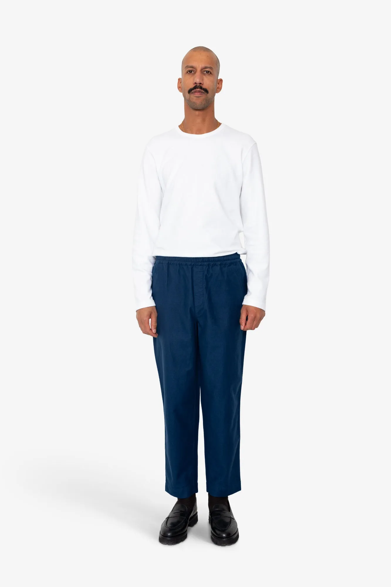 Drawcord Assembly Pant - Mid Blue Moleskin sold by Folk