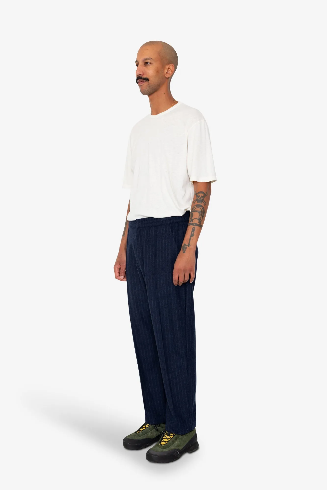 Pintuck Trouser - Navy Wool Stripe sold by Folk product image thumbnail 3