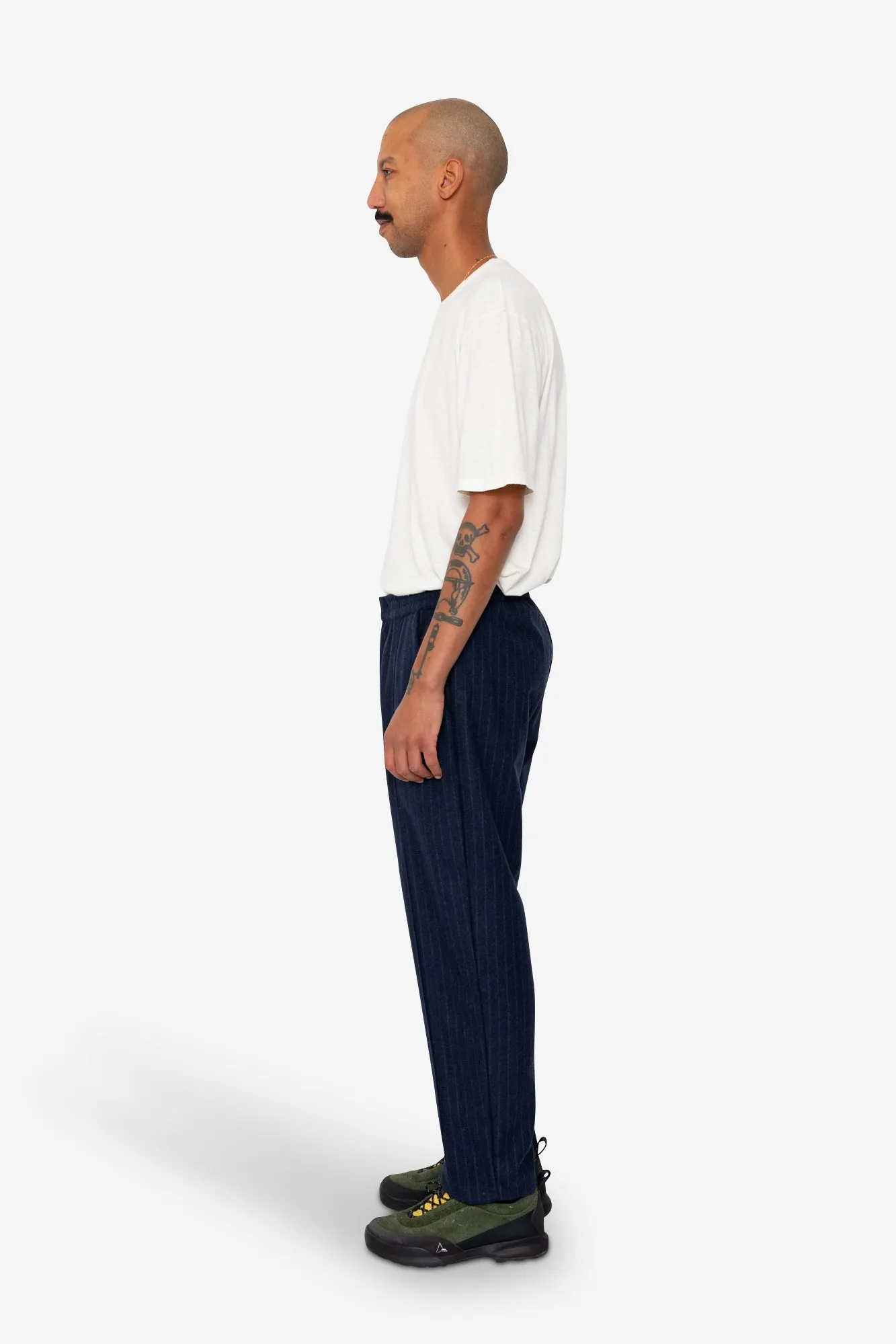Pintuck Trouser - Navy Wool Stripe sold by Folk product image thumbnail 4