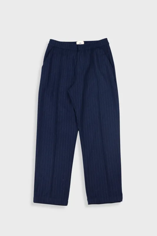 Pintuck Trouser - Navy Wool Stripe sold by Folk