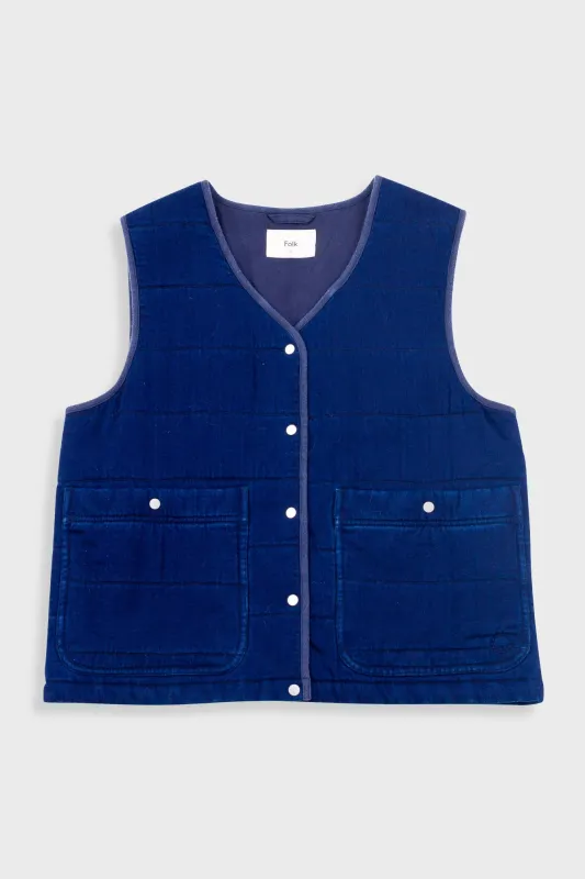 Quilted Gilet - Denim Herringbone sold by Folk