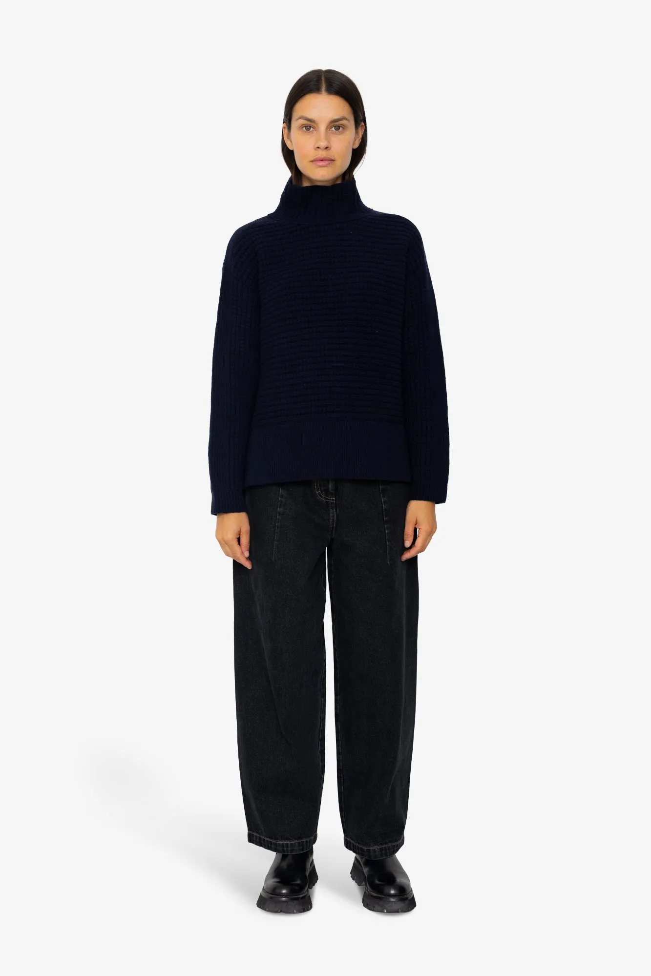 Open Funnel Neck Jumper - Navy sold by Folk product image thumbnail 2