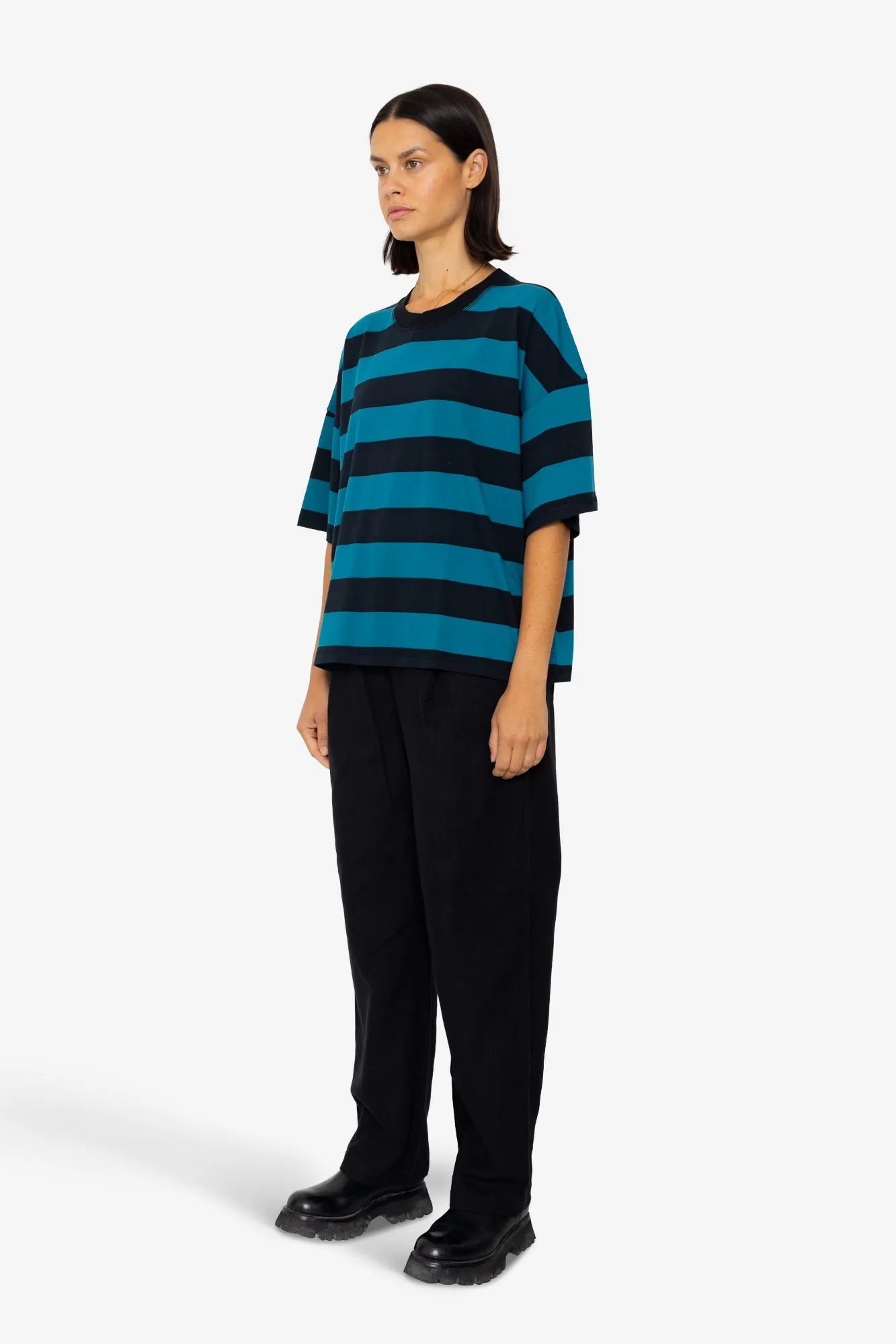 Boyfriend T-Shirt - Navy Teal Stripe sold by Folk product image thumbnail 3