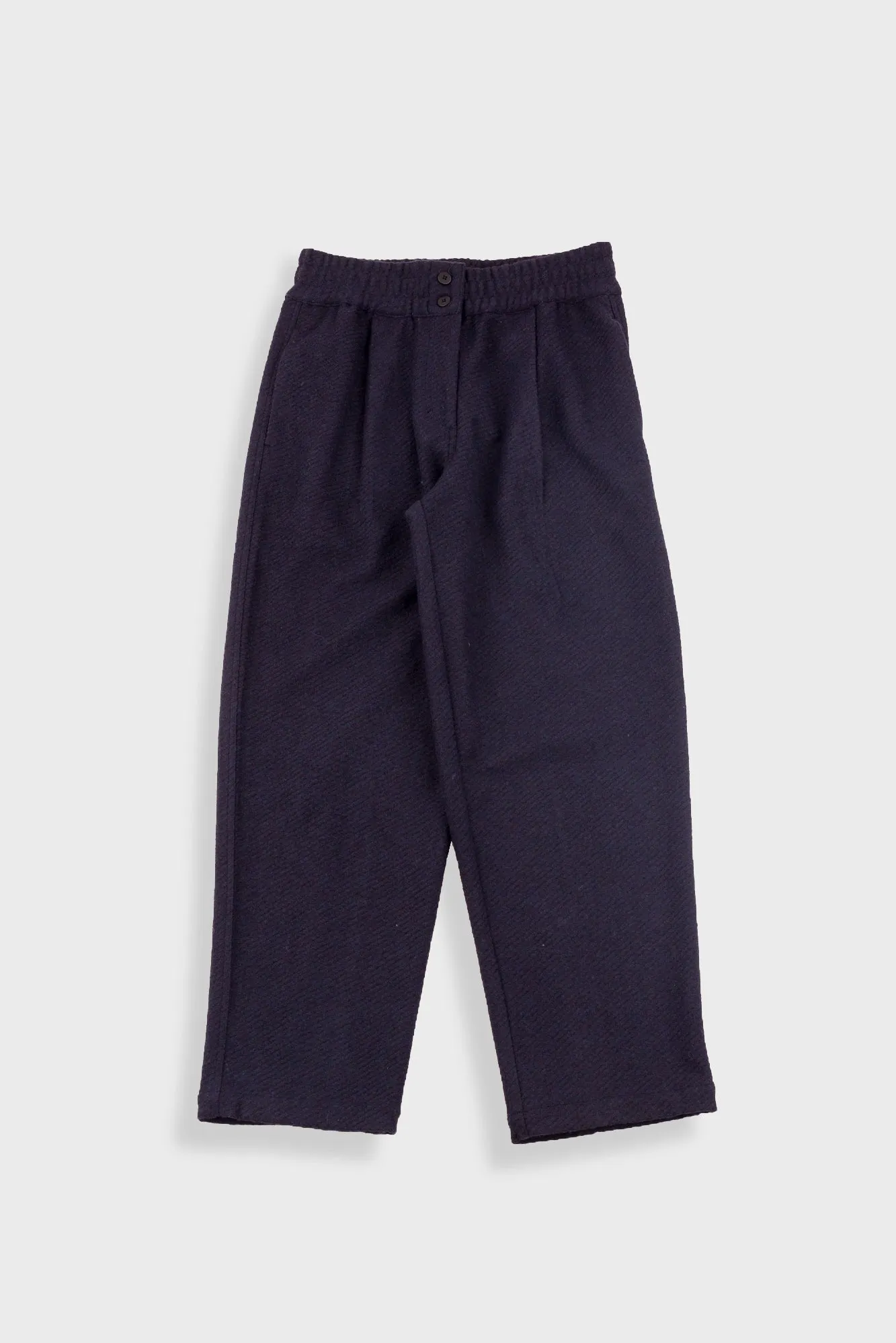 Drawcord Baggy Pants - Navy Wool Twill sold by Folk