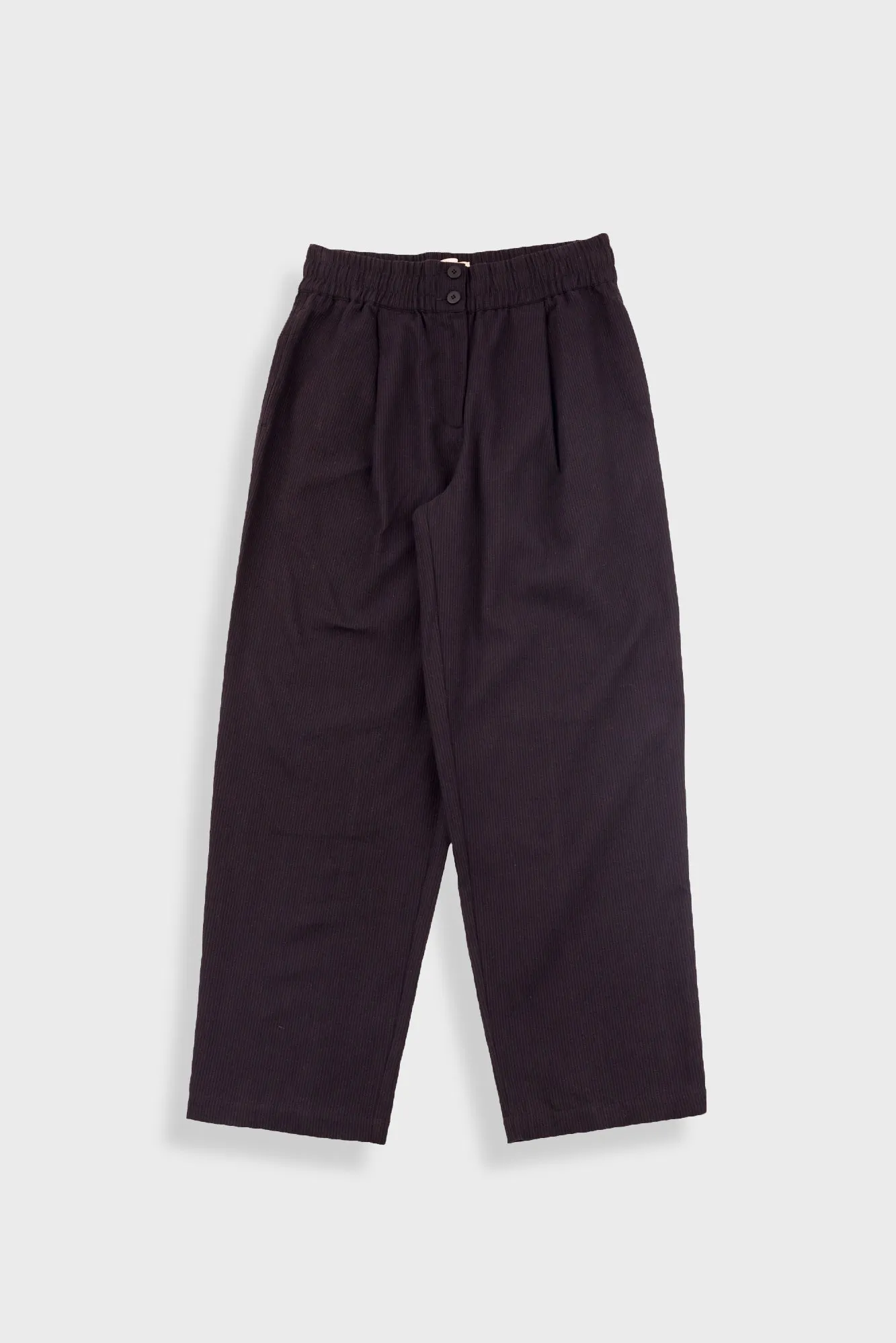 Drawcord Baggy Pants - Soft Black Brushed Stripe sold by Folk
