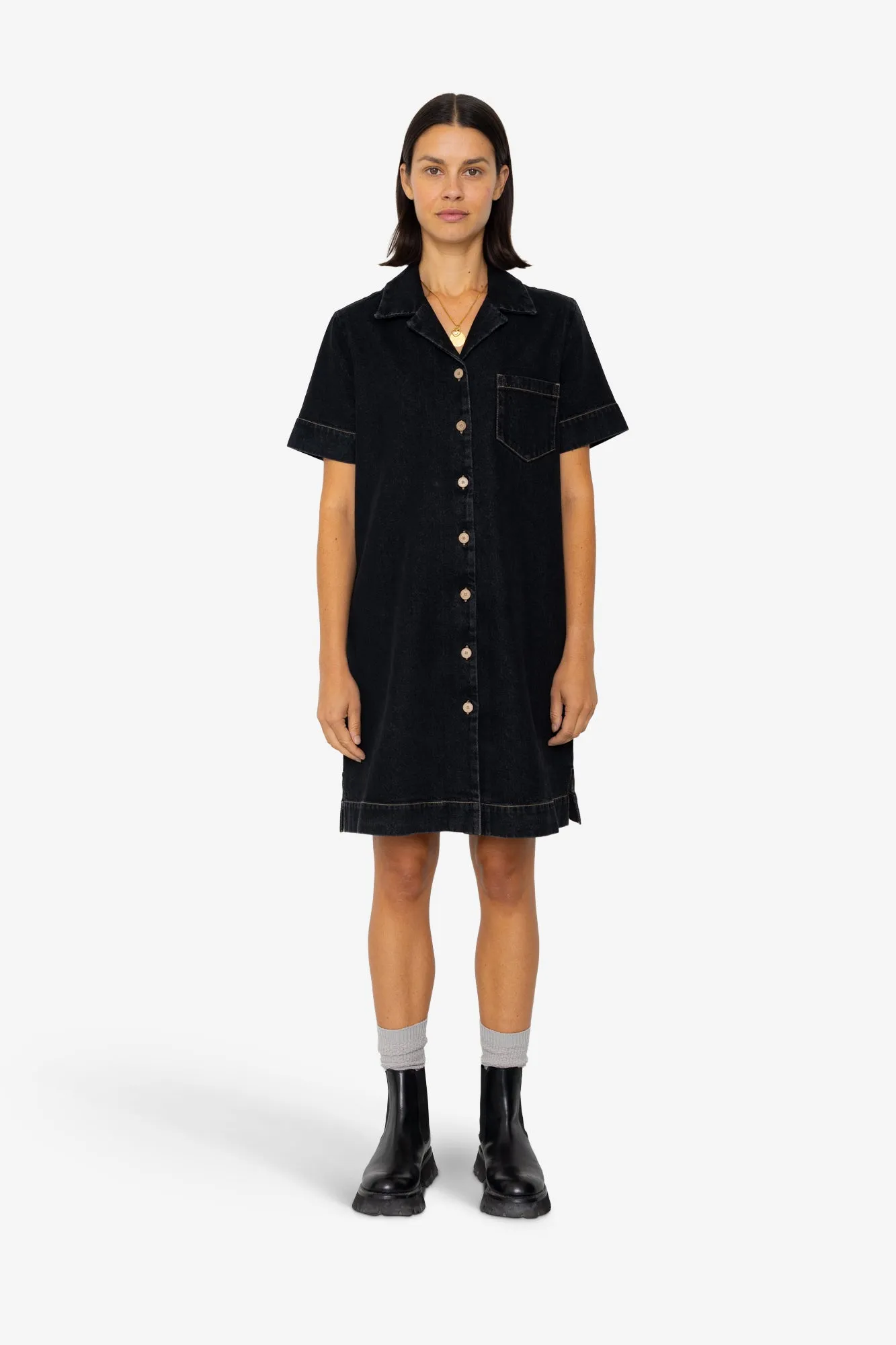 Shirt Dress - Washed Black Denim sold by Folk product image thumbnail 2
