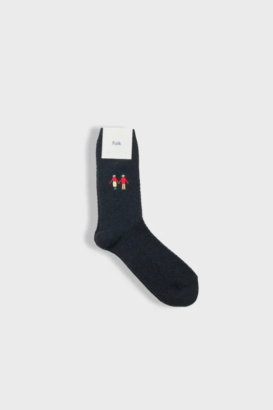 Waffle Socks - Charcoal Embroidery made by Folk