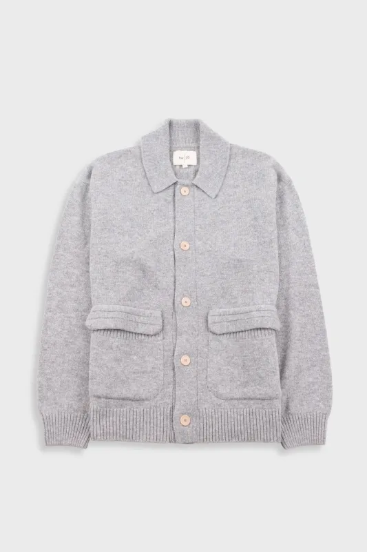 Rib Collared Cardigan - Silver Grey sold by Folk