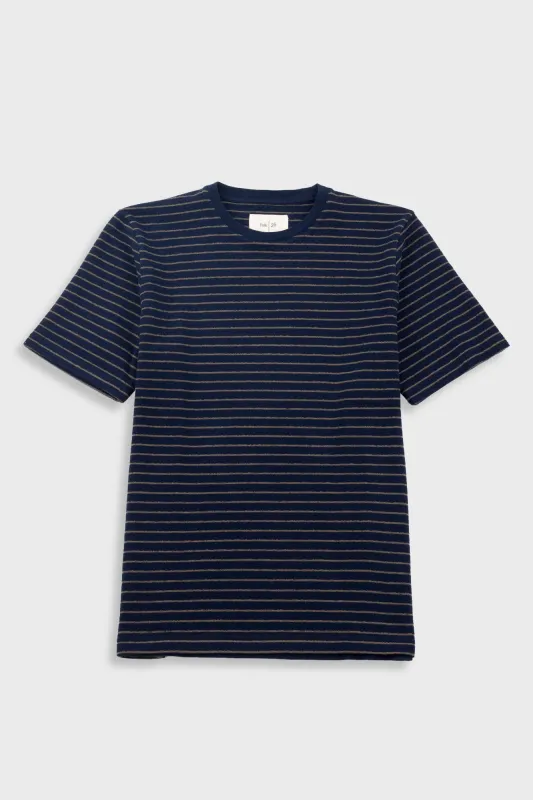 Short Sleeve Textured Stripe T-Shirt - Navy / Olive sold by Folk