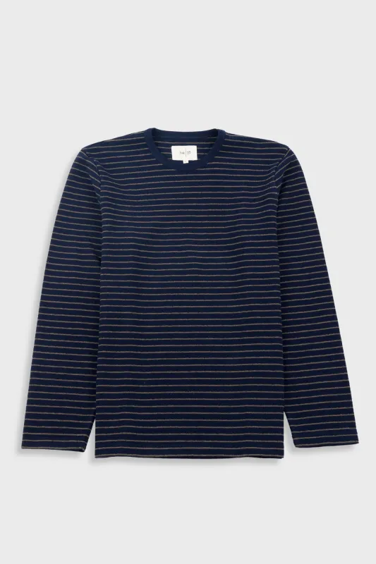 Long Sleeve Textured Stripe T-Shirt - Navy / Olive made by Folk