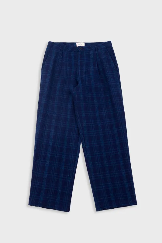 Wide Fit Trouser - Indigo Wool Check made by Folk