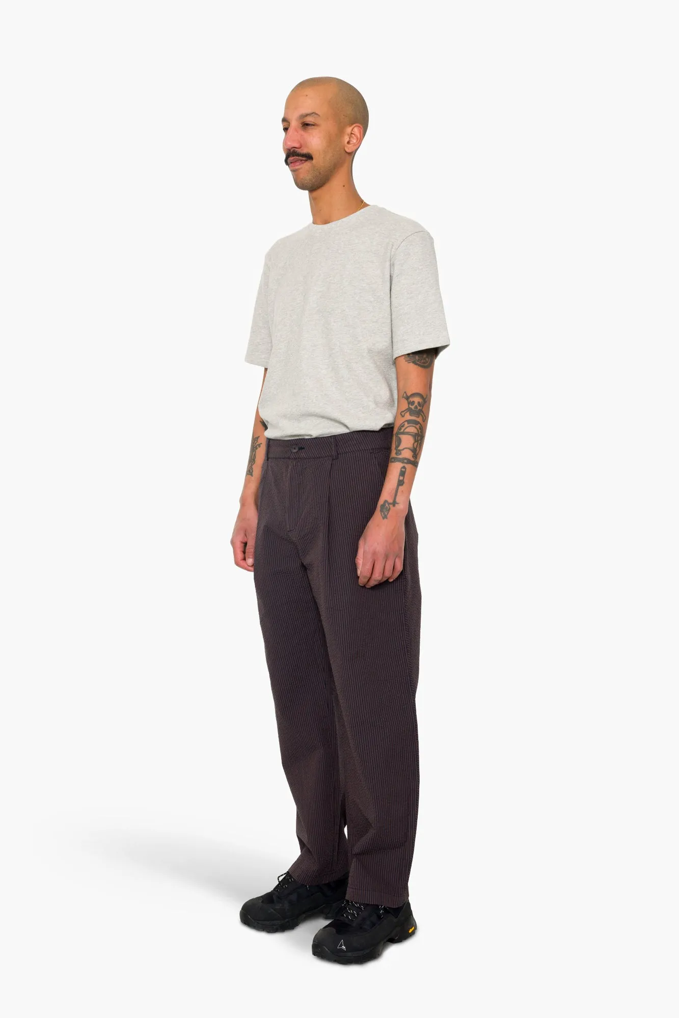 Wide Fit Trouser - Navy Brown Stripe sold by Folk product image thumbnail 3