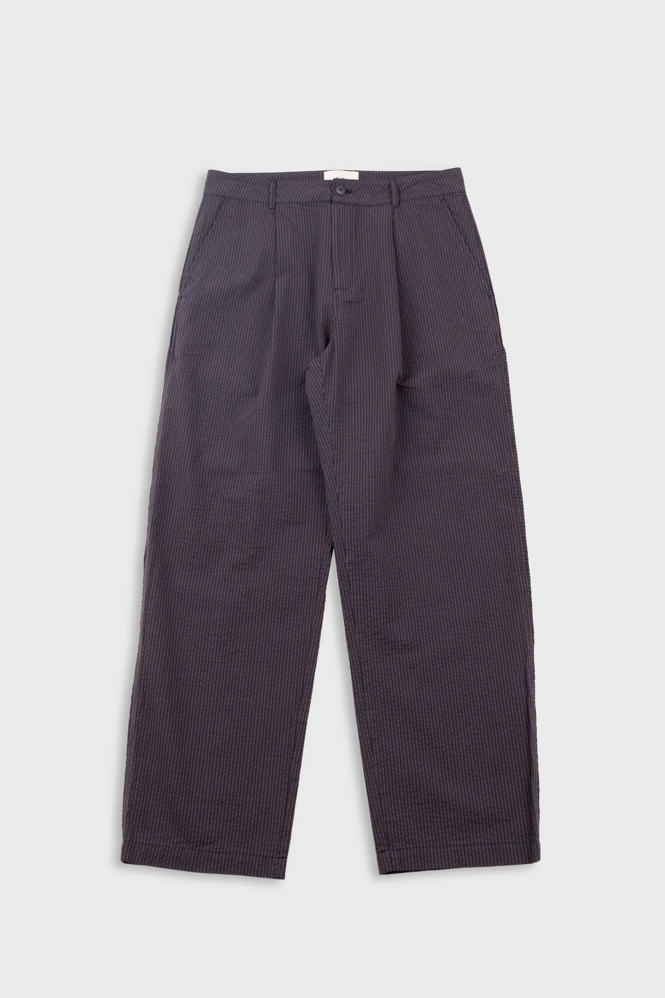 Wide Fit Trouser - Navy Brown Stripe sold by Folk