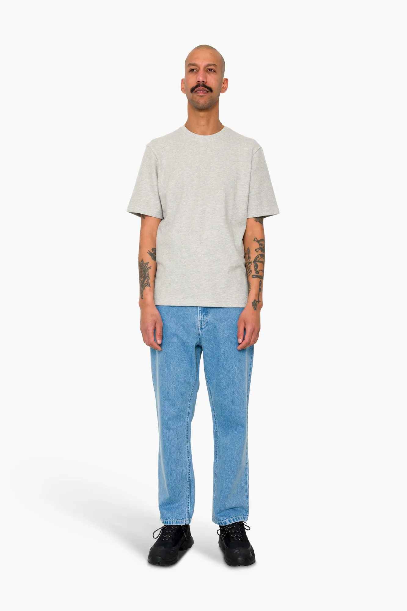 Short Sleeve Textured T-Shirt - Light Grey Melange sold by Folk