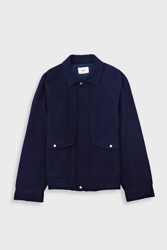 Cropped Winter Coat - Navy Brushed Wool made by Folk