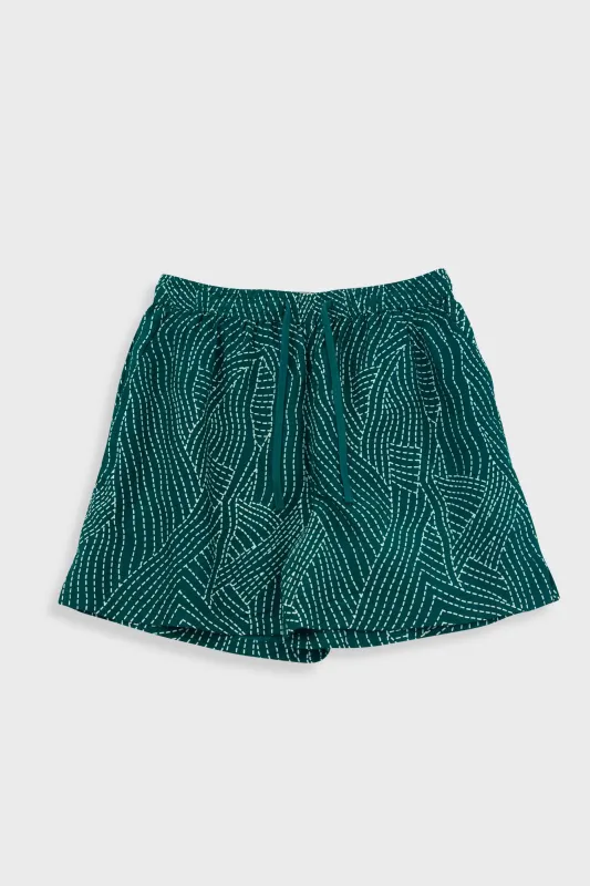 Wide Signal Shorts - Vintage Green Stitch Print made by Folk