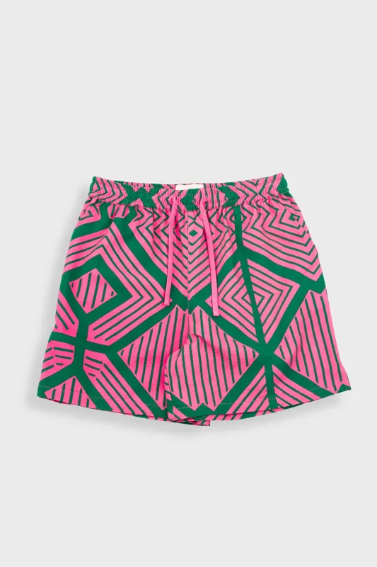 Wide Signal Shorts - Pink Green Diamond Print sold by Folk