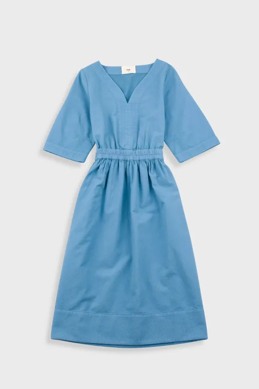 Gathered Dress - Light Indigo Topstitch sold by Folk