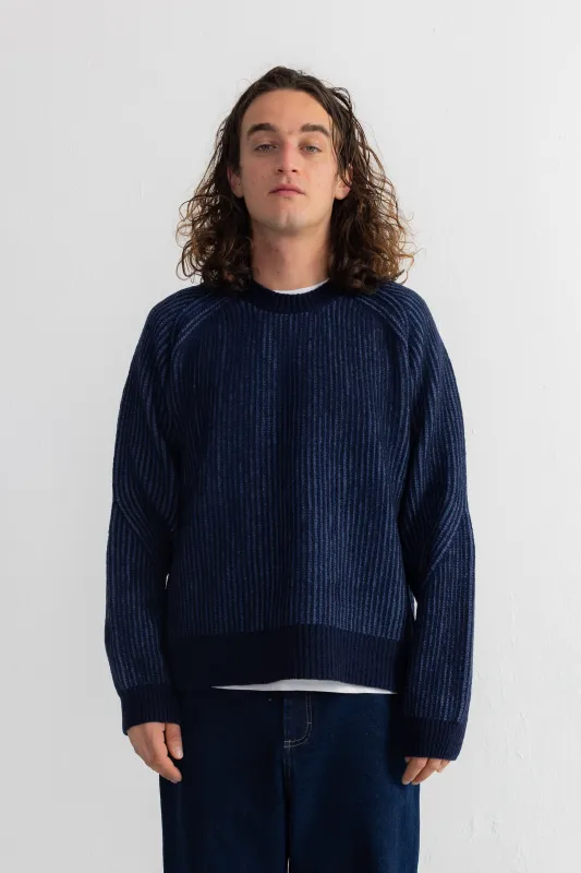 Plated Rib Crew - Navy / Soft Blue made by Folk