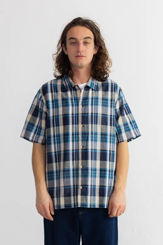 Short Sleeve Seoul Shirt - Yellow Cyan Check made by Folk