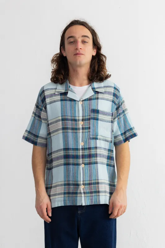 Short Sleeve Soft Collar Shirt - Ocean Blue Check made by Folk