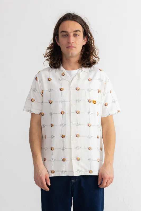 Short Sleeve Soft Collar Shirt - Flaming Eye Grid | Daniel Johnston made by Folk