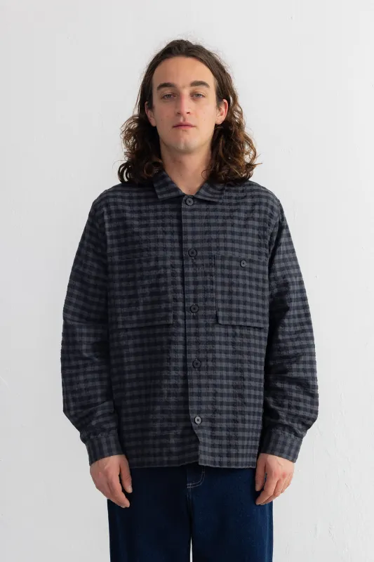 Patch Overshirt - Navy Crinkle Check made by Folk
