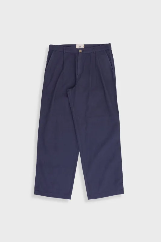Wide Fit Trouser - Soft Navy Herringbone sold by Folk