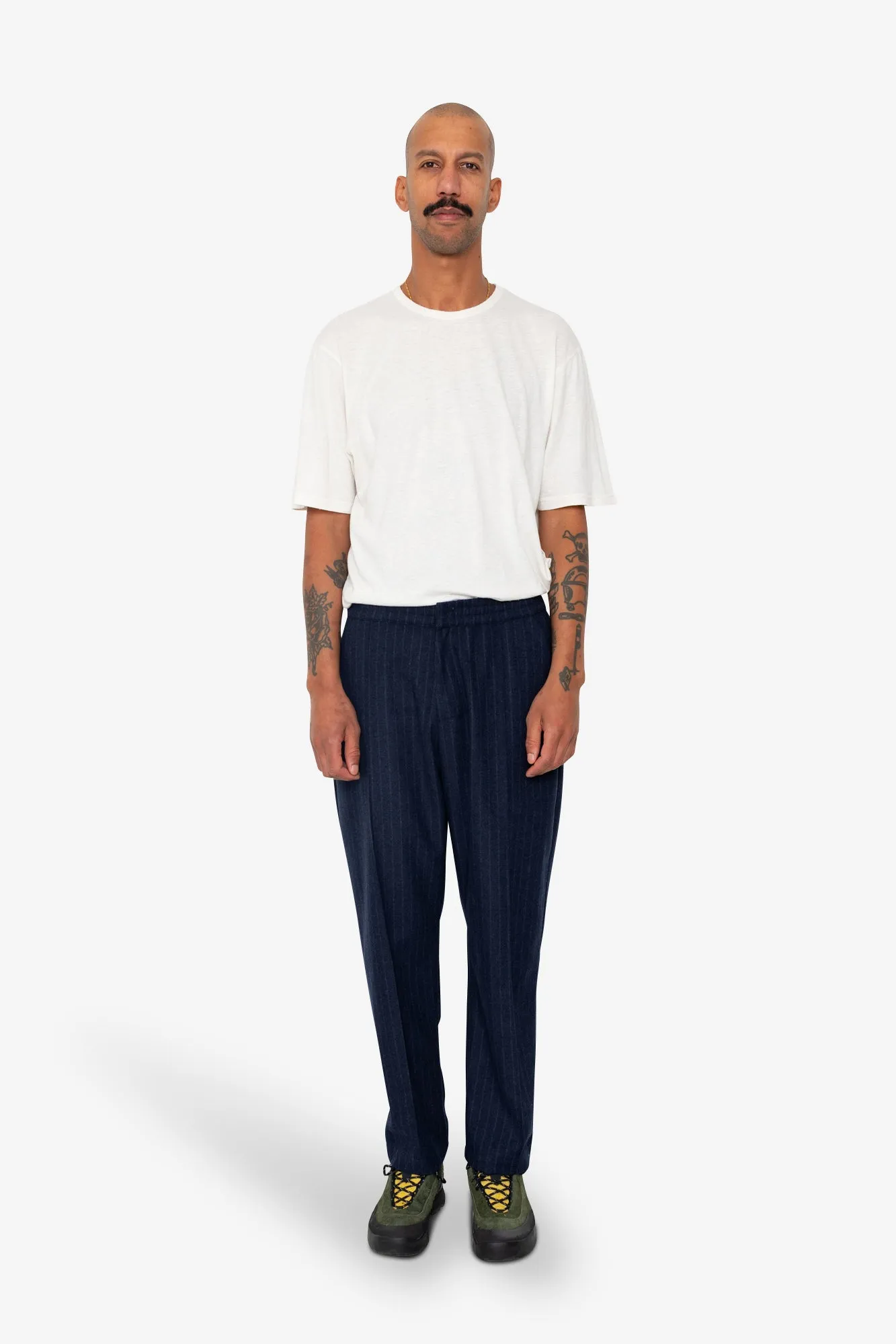 Pintuck Trouser - Navy Wool Stripe sold by Folk product image thumbnail 2