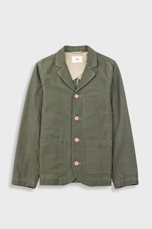 Patch Jacket - Dark Olive Slub sold by Folk
