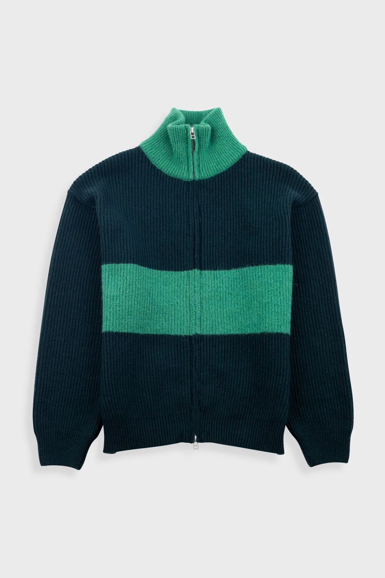 Zip Through Jumper - Dark Green Bright Green sold by Folk