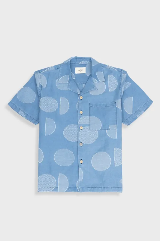 Relaxed Soft Collar Shirt - Indigo Circle Jacquard sold by Folk
