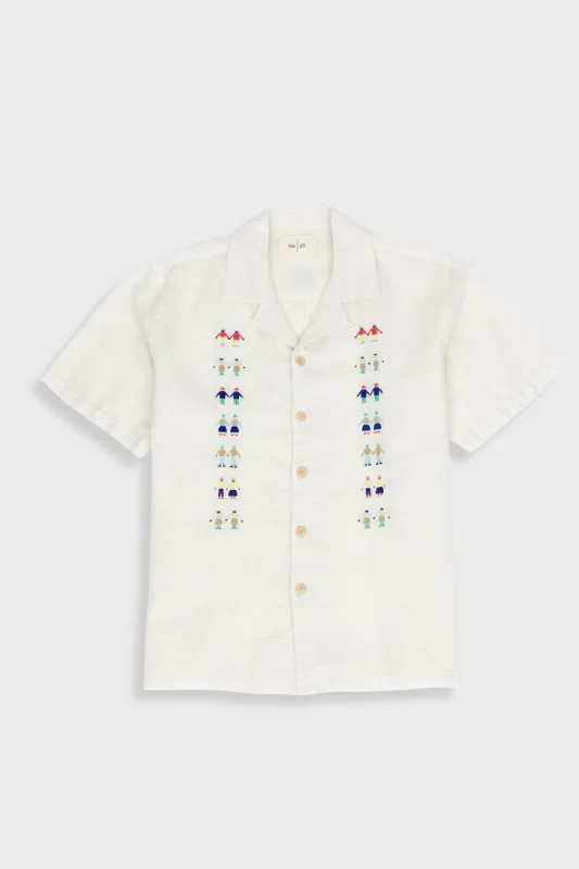 Relaxed Soft Collar Shirt - Ecru Track Embroidery made by Folk