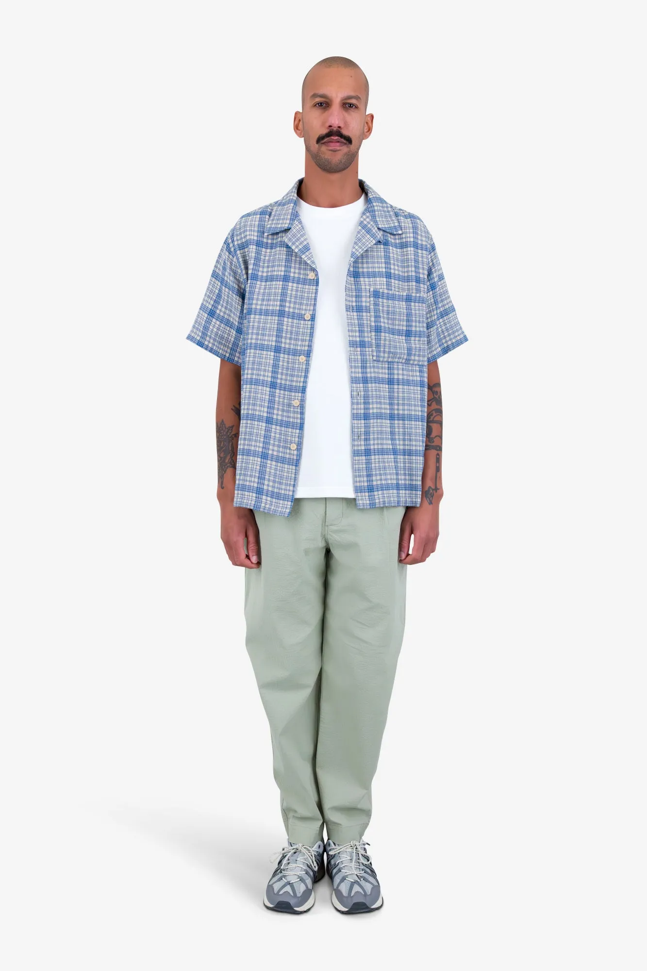 Relaxed Soft Collar Shirt - Stone Blue Open Weave Check sold by Folk product image thumbnail 2