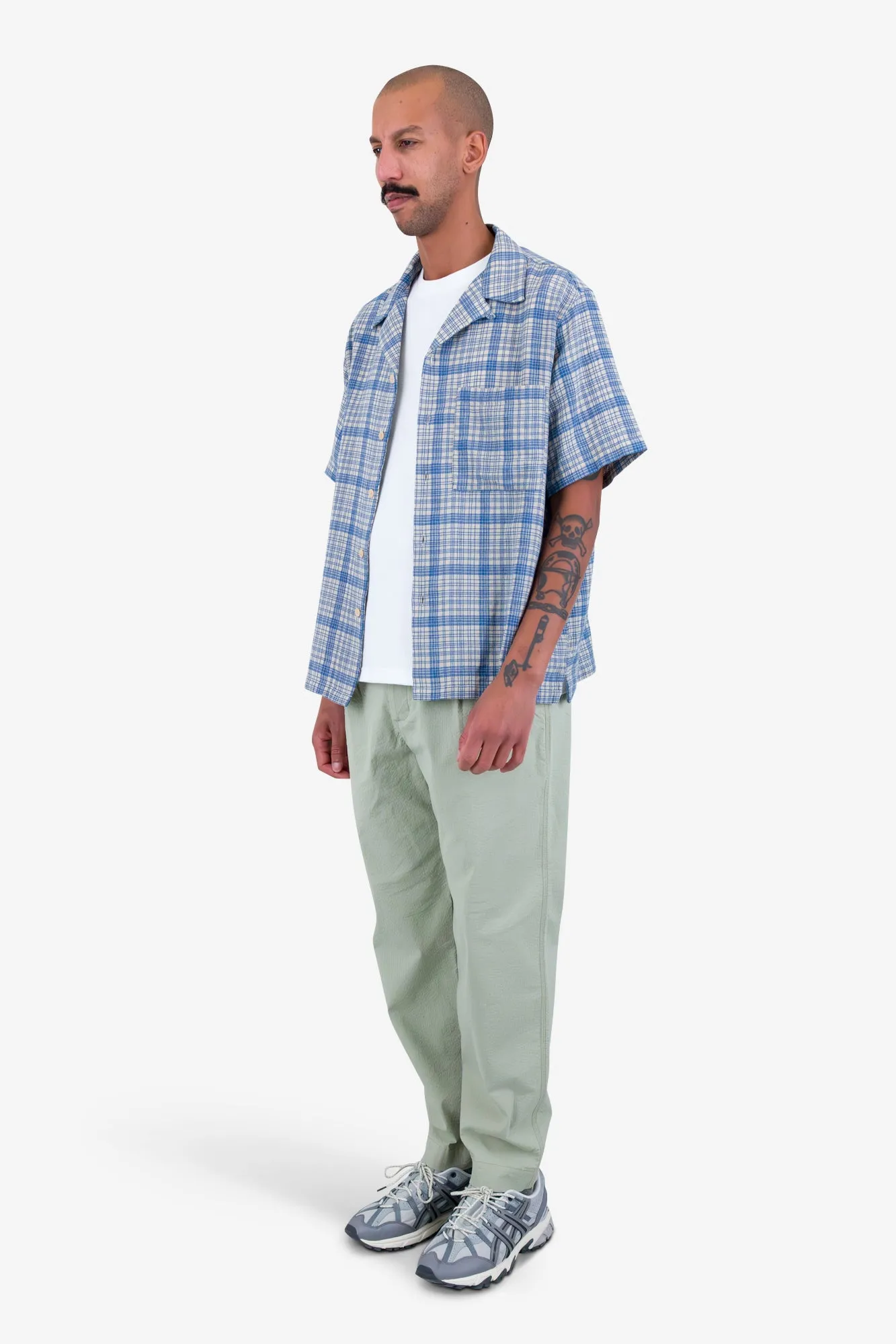 Relaxed Soft Collar Shirt - Stone Blue Open Weave Check sold by Folk product image thumbnail 3