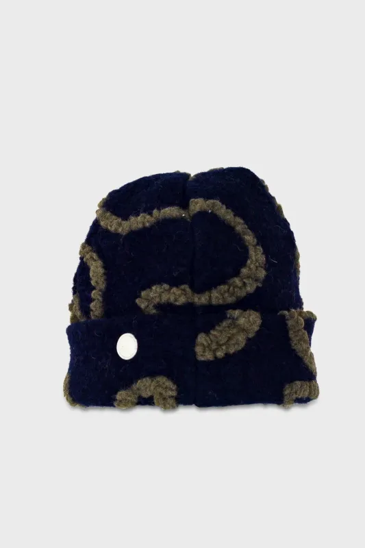 Fleece Beanie - Navy Circle Jacquard sold by Folk